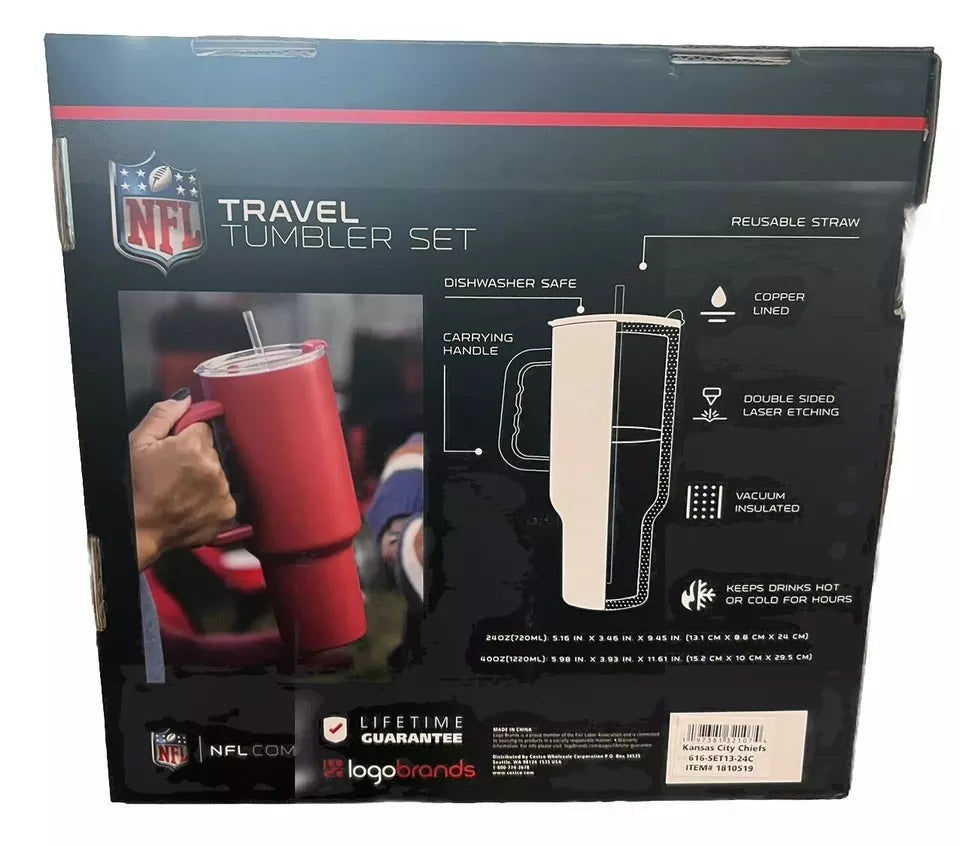 NFL Kansas City Chiefs Travel Tumbler Set W/Straws, 2pack 40oz Red & 24oz Yellow