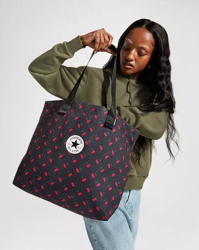 Converse Unisex Cherry Print Canvas Tote Bag, 10026021-A01 Converse Black Cherry