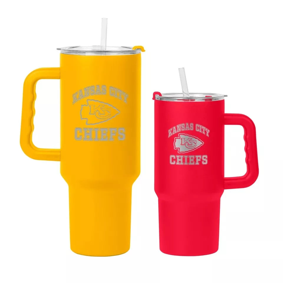 NFL Kansas City Chiefs Travel Tumbler Set W/Straws, 2pack 40oz Red & 24oz Yellow